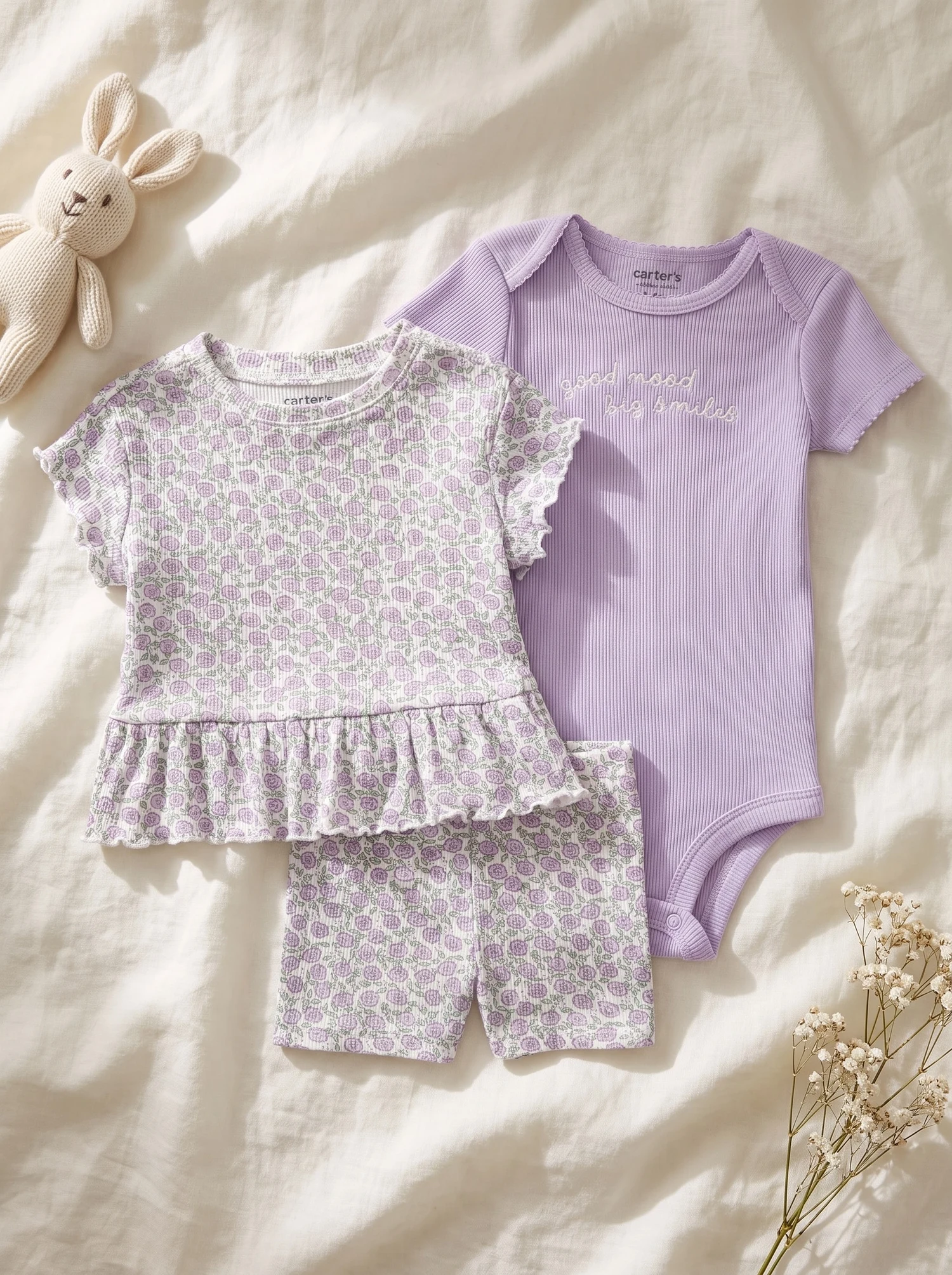 Set de 3 piezas flores lila