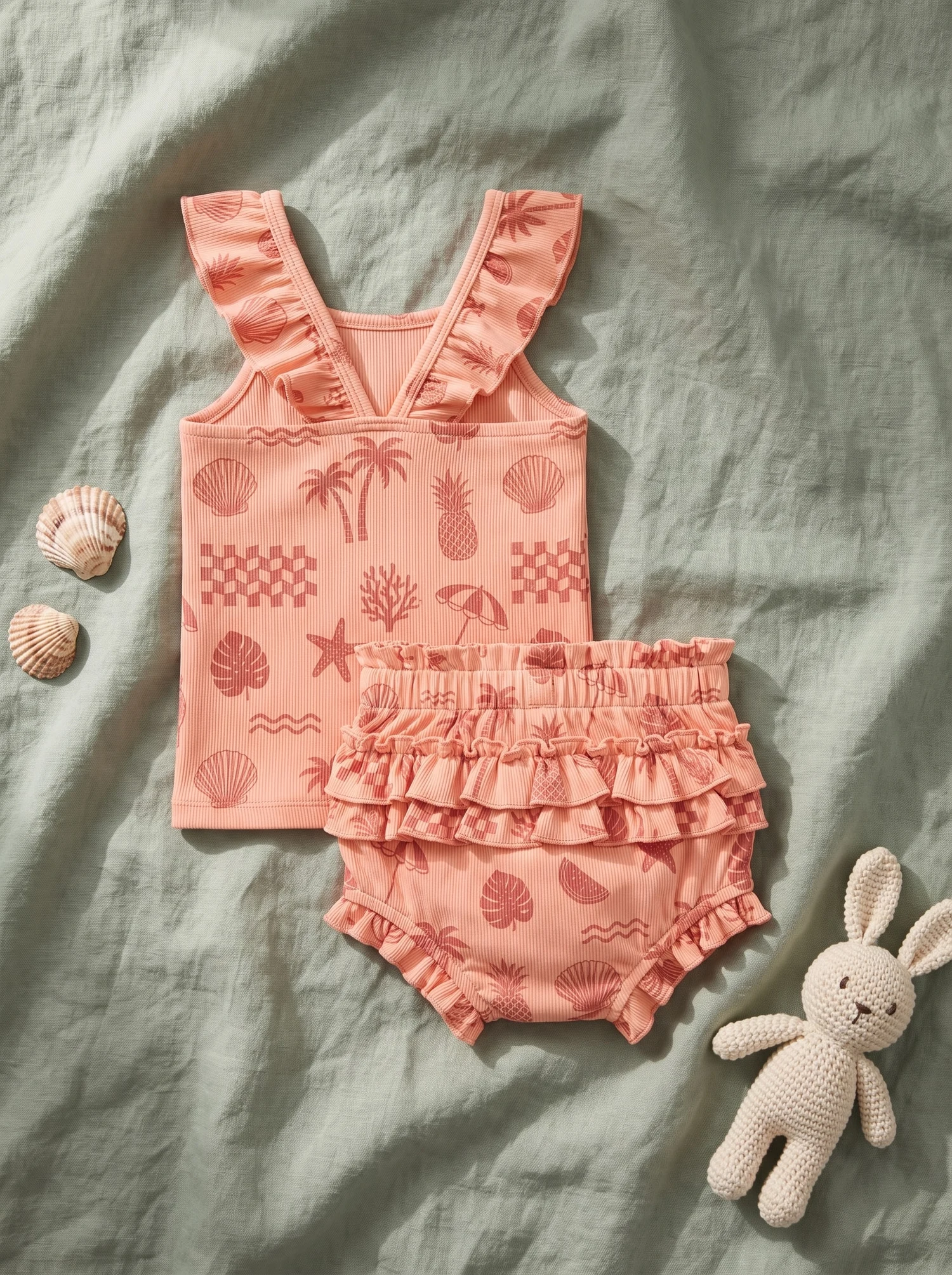 Conjunto durazno de playa con volados